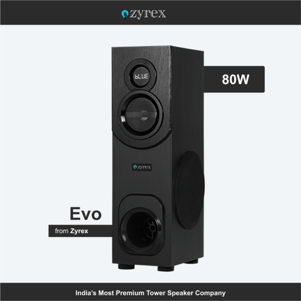 Zyrex Evo 80W Tower Speaker: Immersive Sound, LED Lights, Bluetooth & AUX Connectivity - Image 3