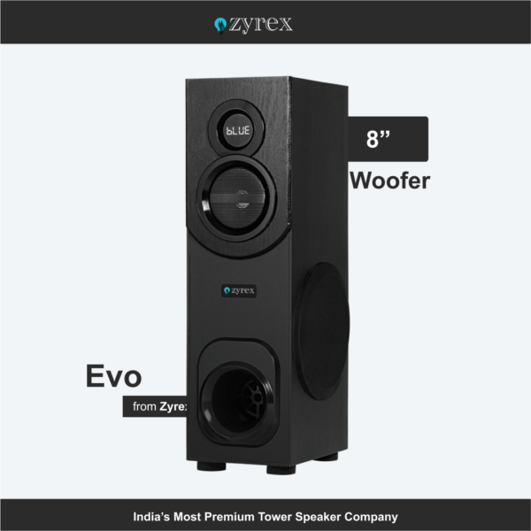 Zyrex Evo 80W Tower Speaker: Immersive Sound, LED Lights, Bluetooth & AUX Connectivity - Image 4