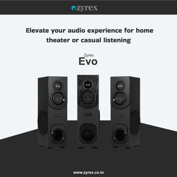 Zyrex Evo 80W Tower Speaker: Immersive Sound, LED Lights, Bluetooth & AUX Connectivity - Image 5